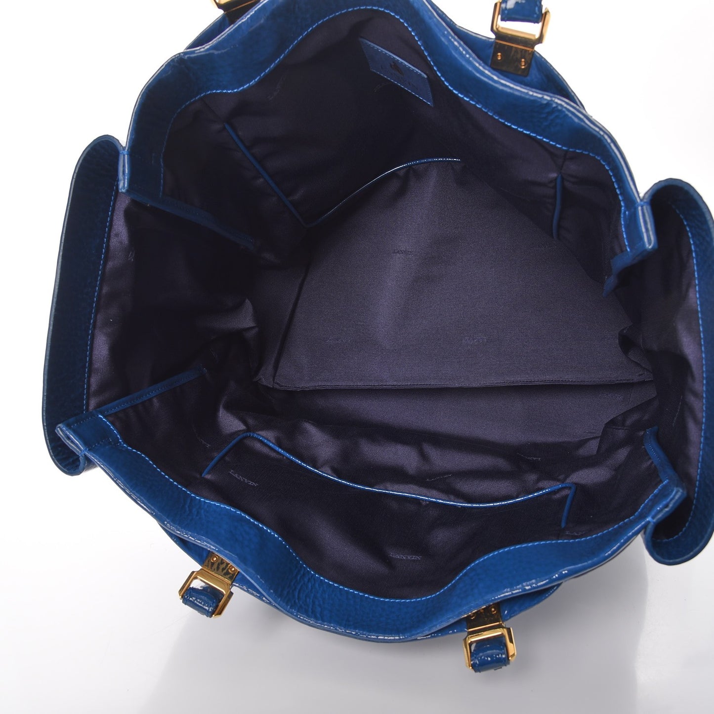 Patent Calfskin Moonriver Tote Blue