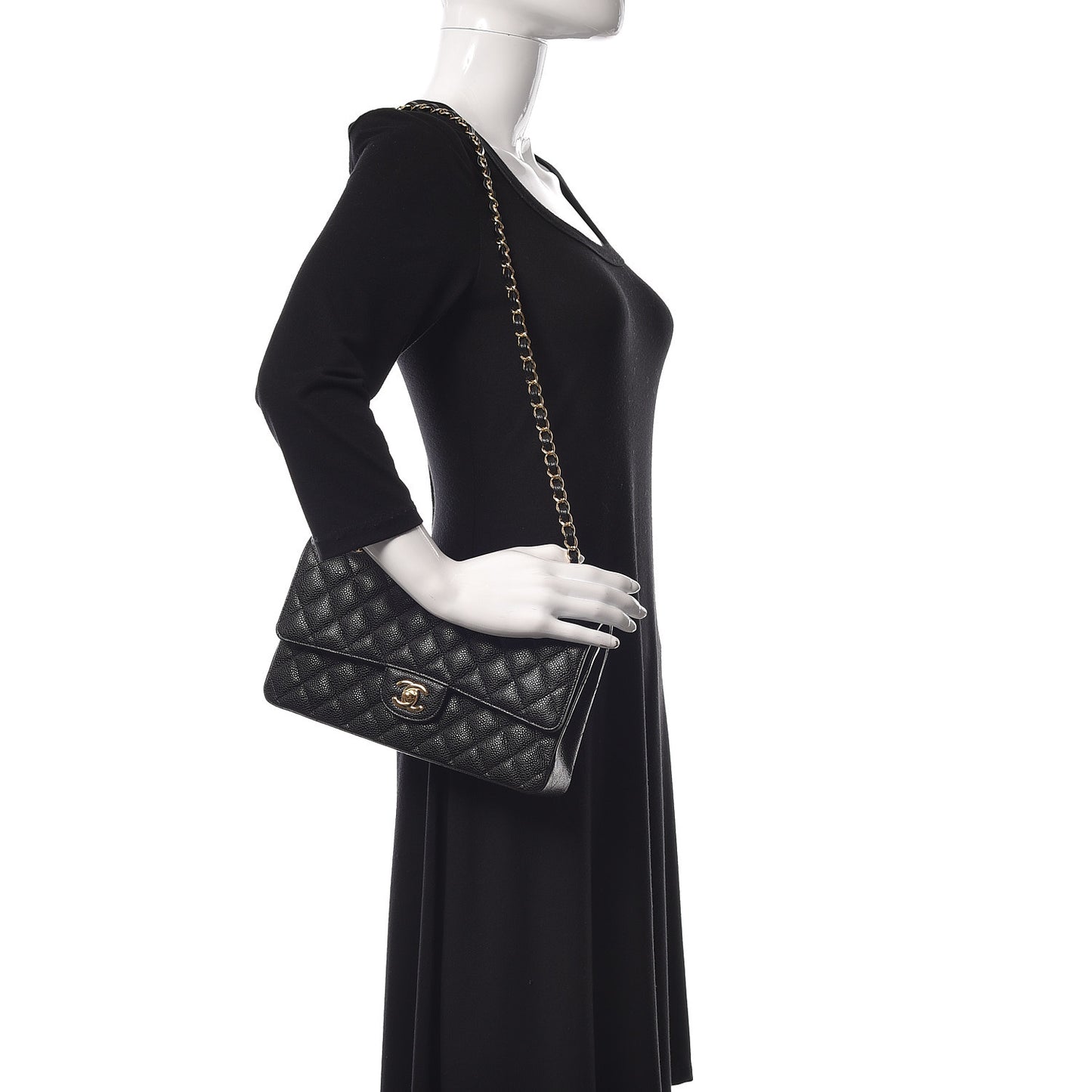 Caviar Quilted Medium Double Flap Black