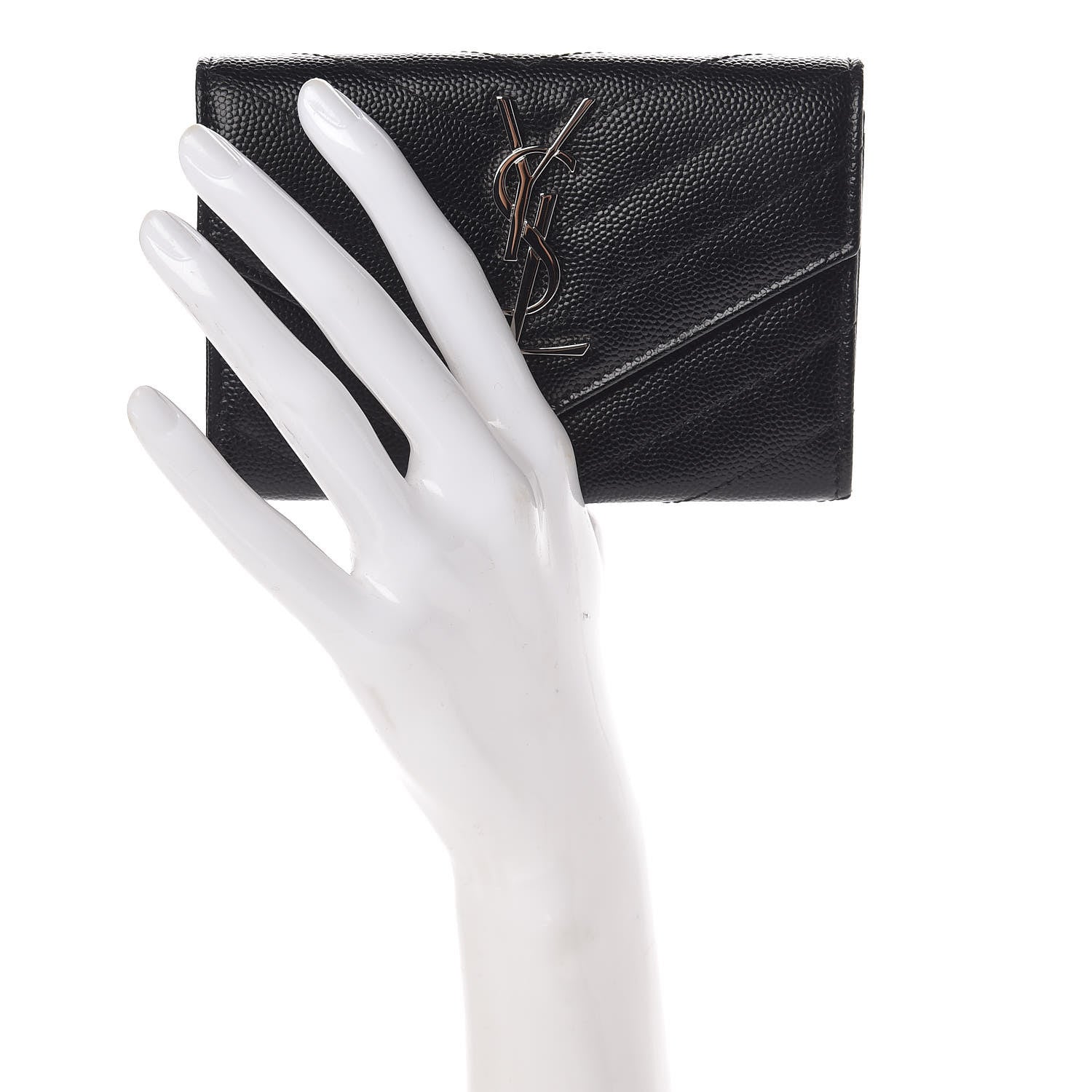 Saint Laurent Grain De Poudre Matelasse Chevron Small Monogram Envelope Wallet Black 2 of 7