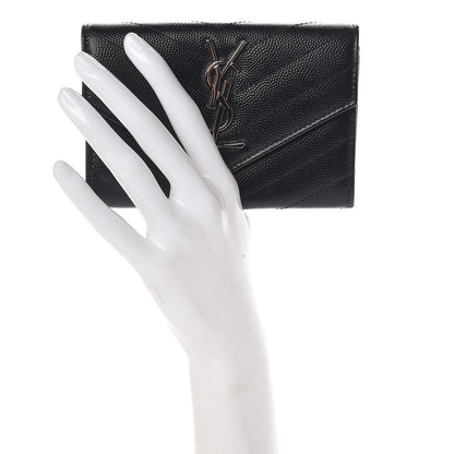 Saint Laurent Grain De Poudre Matelasse Chevron Small Monogram Envelope Wallet Black 2 of 7