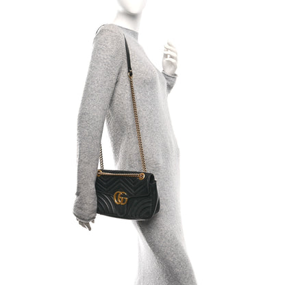 Gucci Calfskin Matelasse Small GG Marmont Shoulder Bag Black 2 of 11