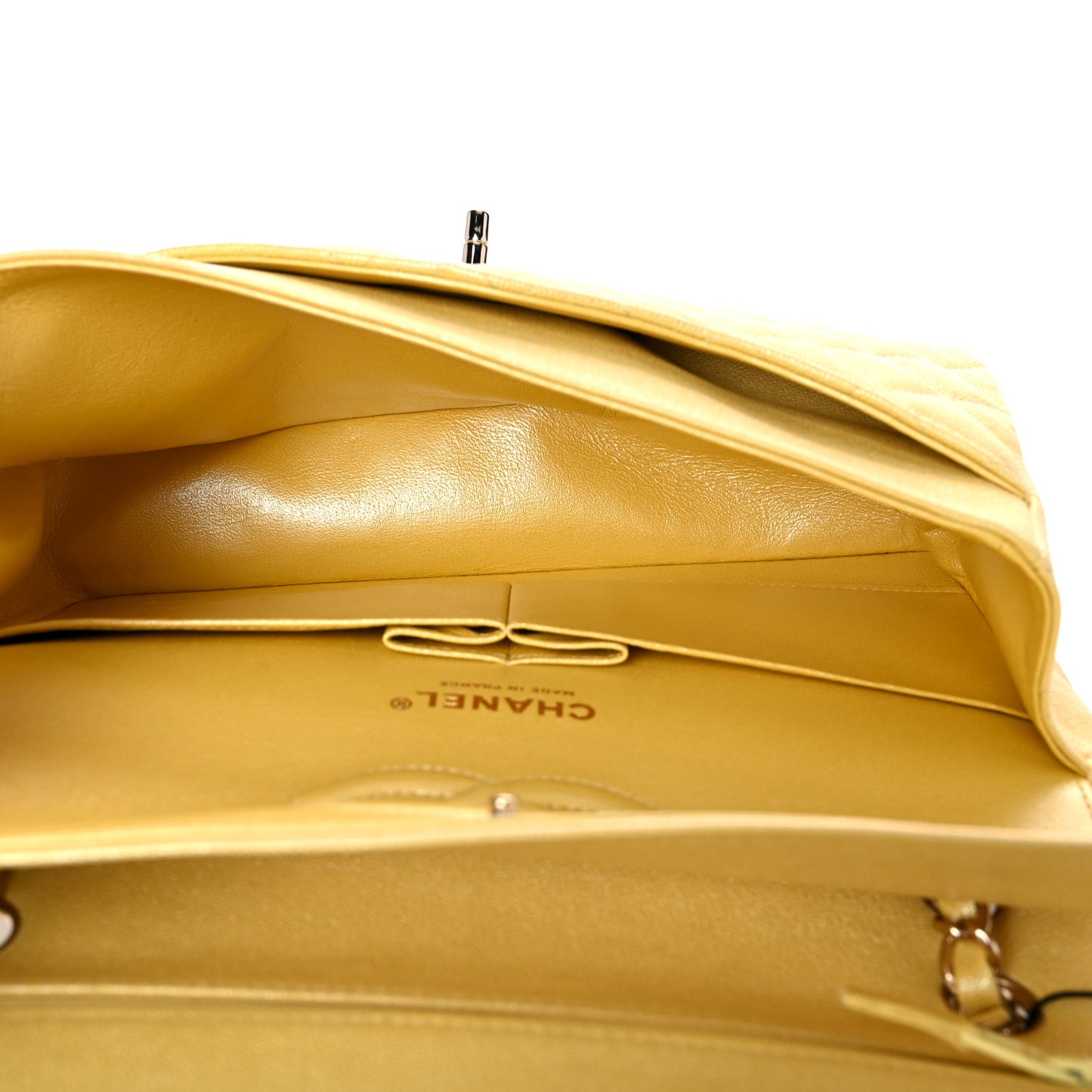 Iridescent Caviar Quilted Medium Double Flap Yellow