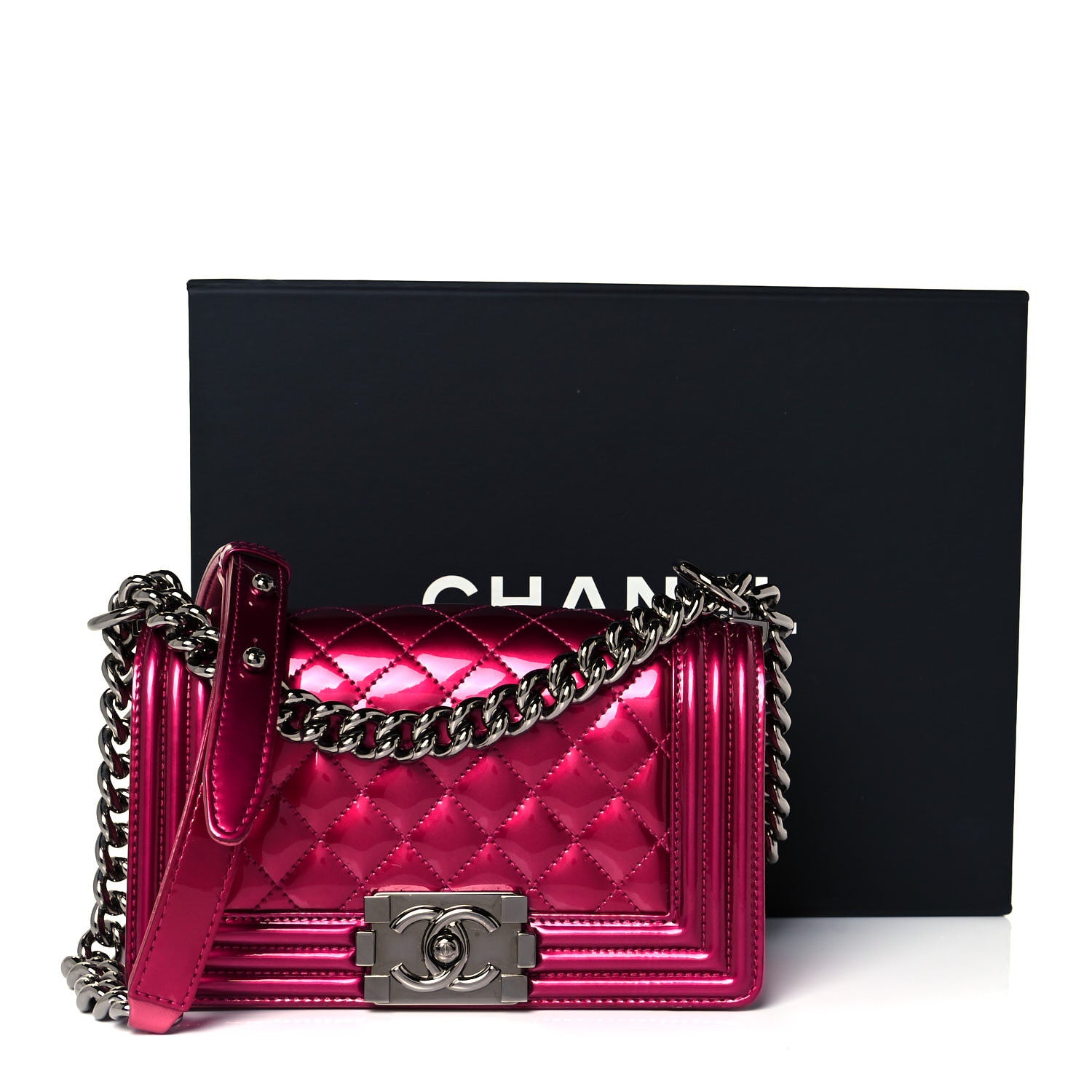 Chanel Metallic Patent Calfskin Quilted Small Boy Flap Pink 14 of 14