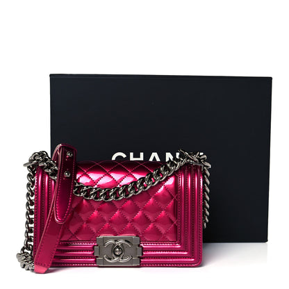 Chanel Metallic Patent Calfskin Quilted Small Boy Flap Pink 14 of 14