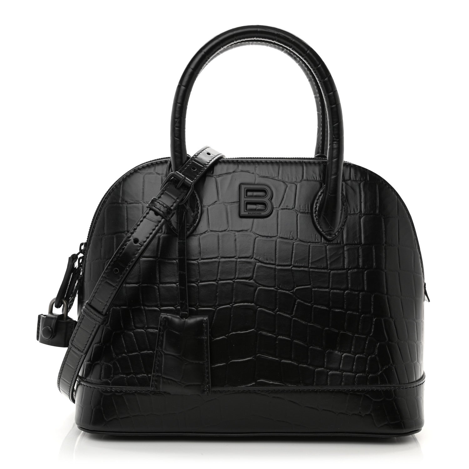 Balenciaga Calfskin Crocodile Embossed S Rivet Ville Top Handle Bag Black 1 of 9