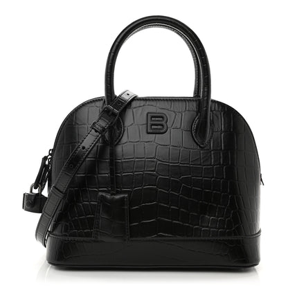 Balenciaga Calfskin Crocodile Embossed S Rivet Ville Top Handle Bag Black 1 of 9