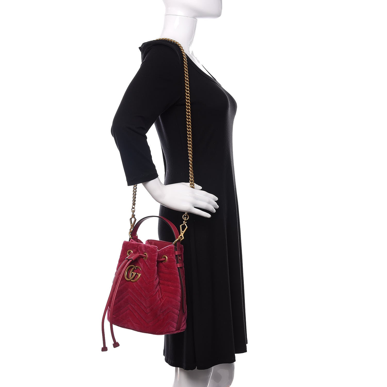 Gucci Velvet Matelasse GG Marmont Bucket Bag Light Raspberry Rose 2 of 10