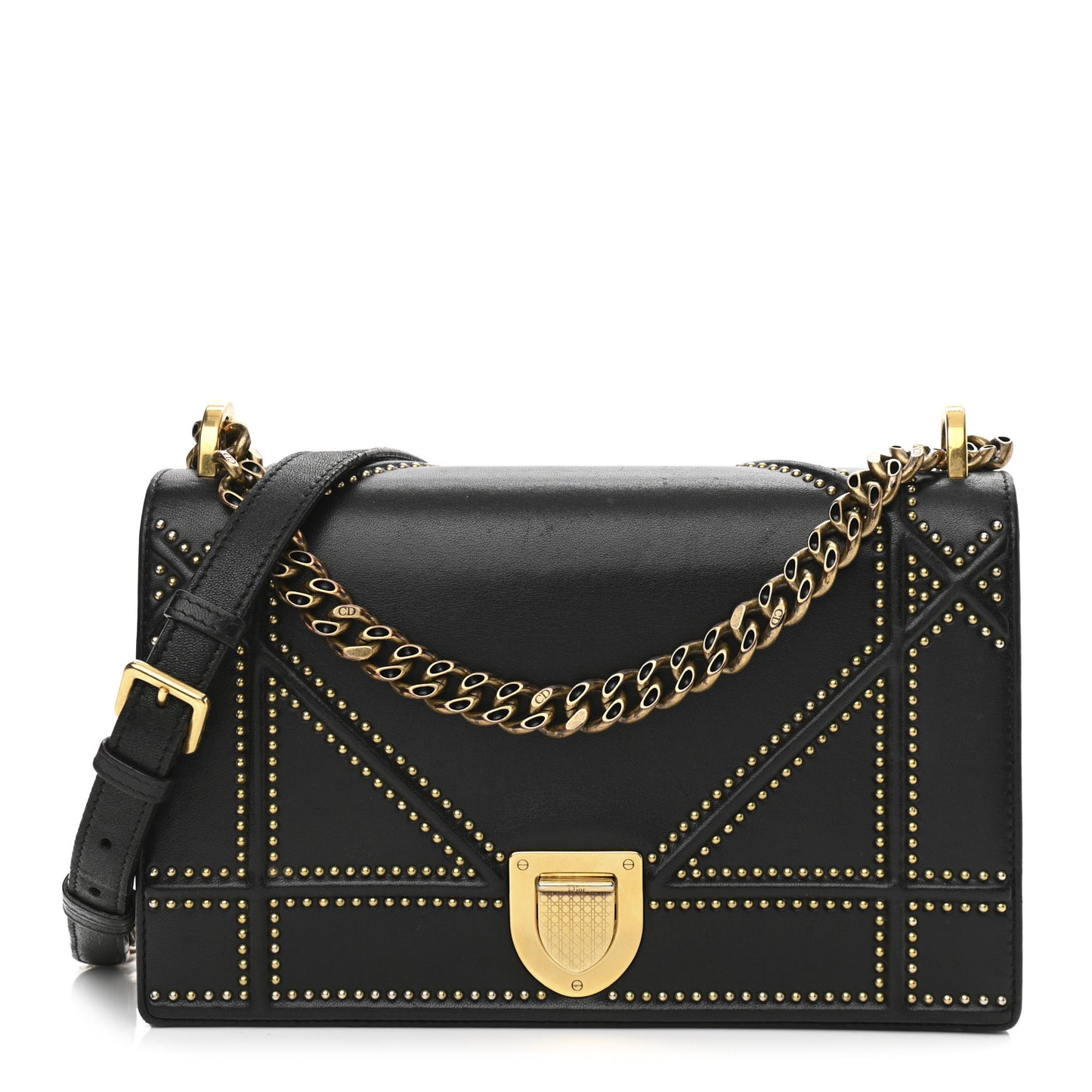 Lambskin Studded Medium Diorama Flap Bag Black