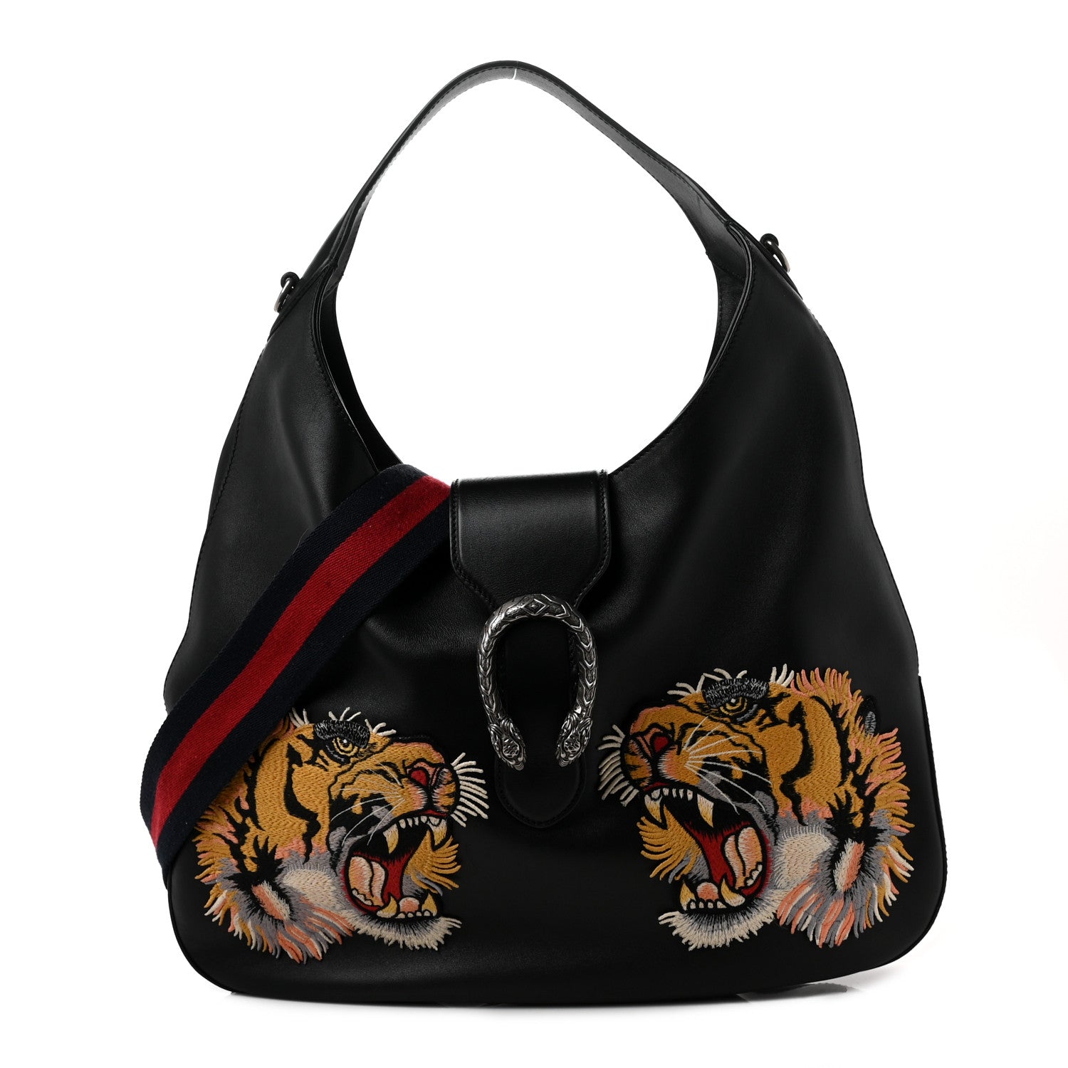 Gucci Calfskin Web Tiger Embroidered Large Dionysus Hobo Black 1 of 10