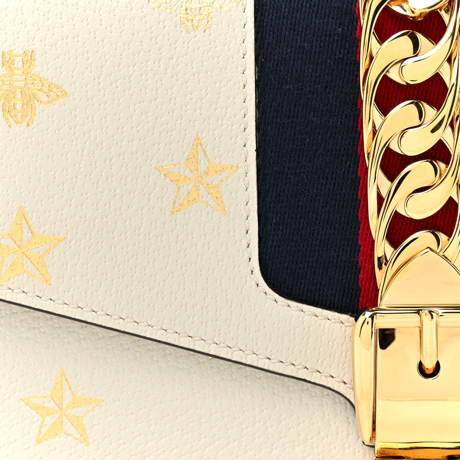 Gucci Textured Calfskin Bee Star Print Small Sylvie Shoulder Bag Mystic White 8 of 15