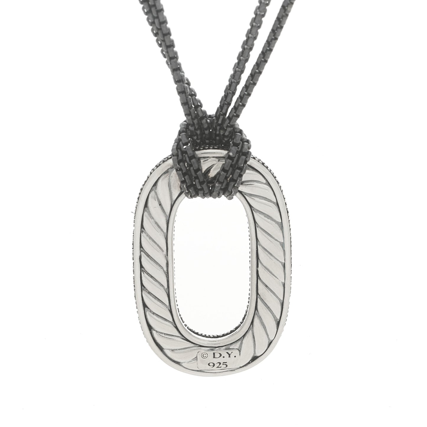 Sterling Silver Diamond Midnight Melange Oval Pendant Necklace
