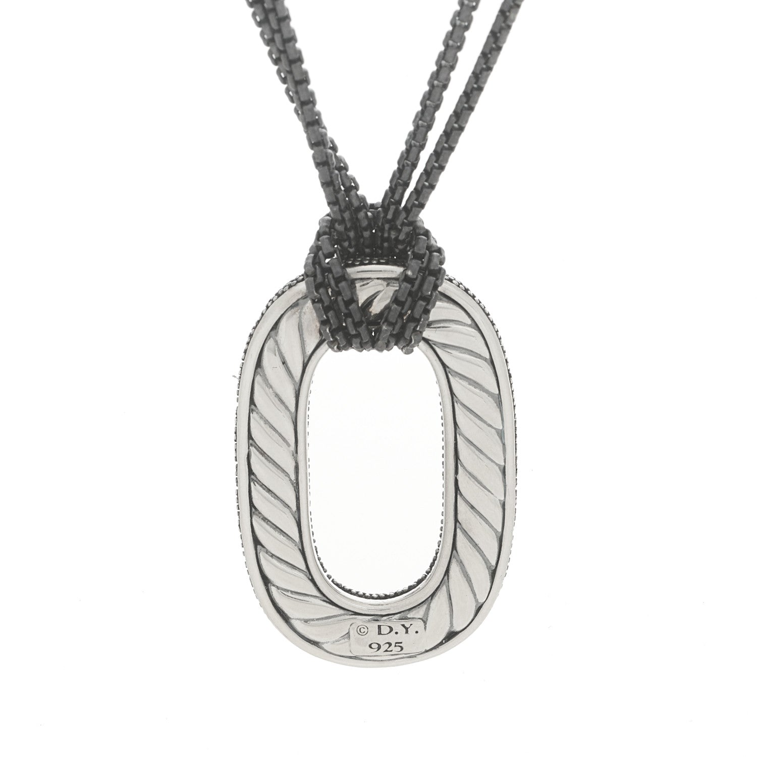 David Yurman Sterling Silver Diamond Midnight Melange Oval Pendant Necklace 6 of 6