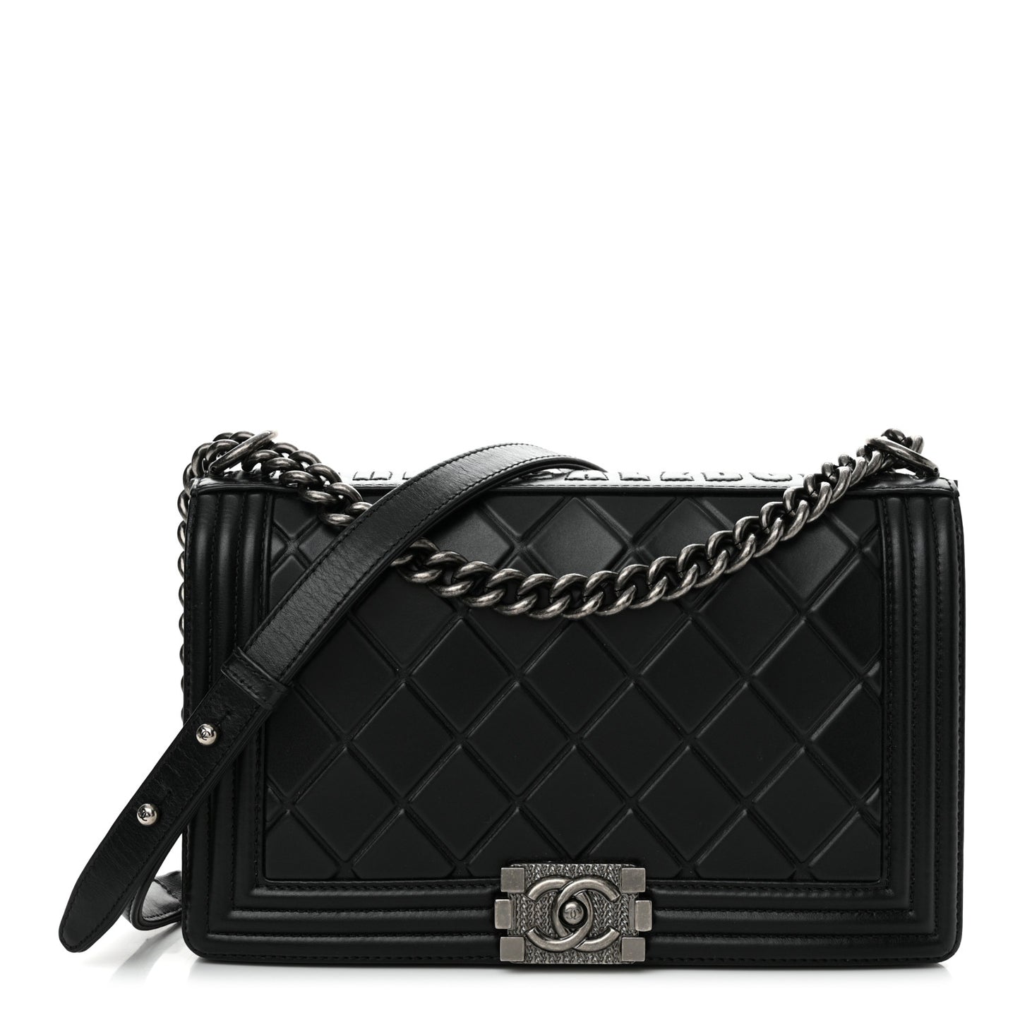 Calfskin Embossed New Medium Paris Salzburg Boy Flap Black