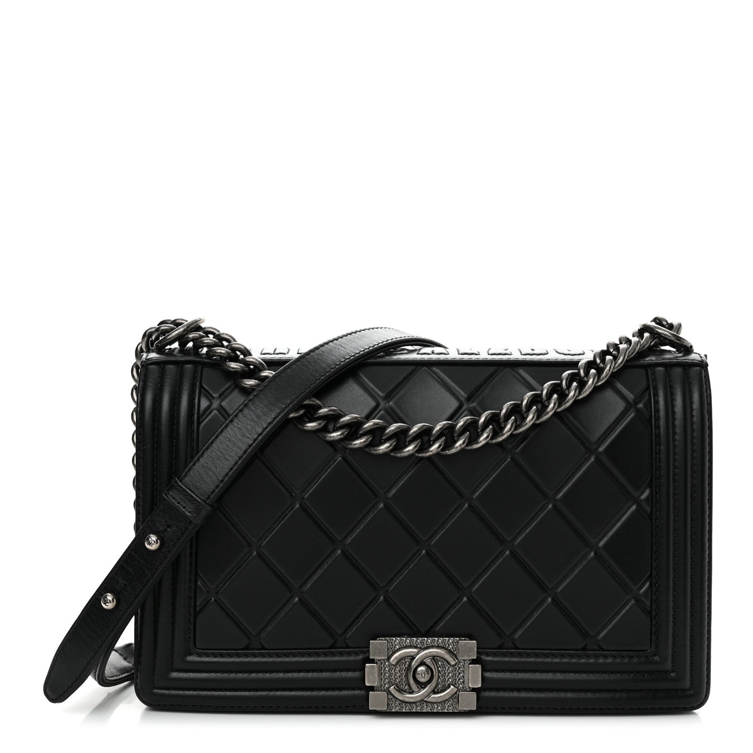 Chanel Calfskin Embossed New Medium Paris Salzburg Boy Flap Black 1 of 12