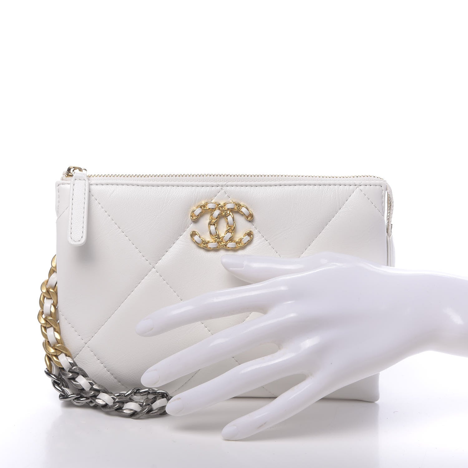 Chanel Shiny Goatskin Quilted 19 Small Pouch With Handle White 2 of 10