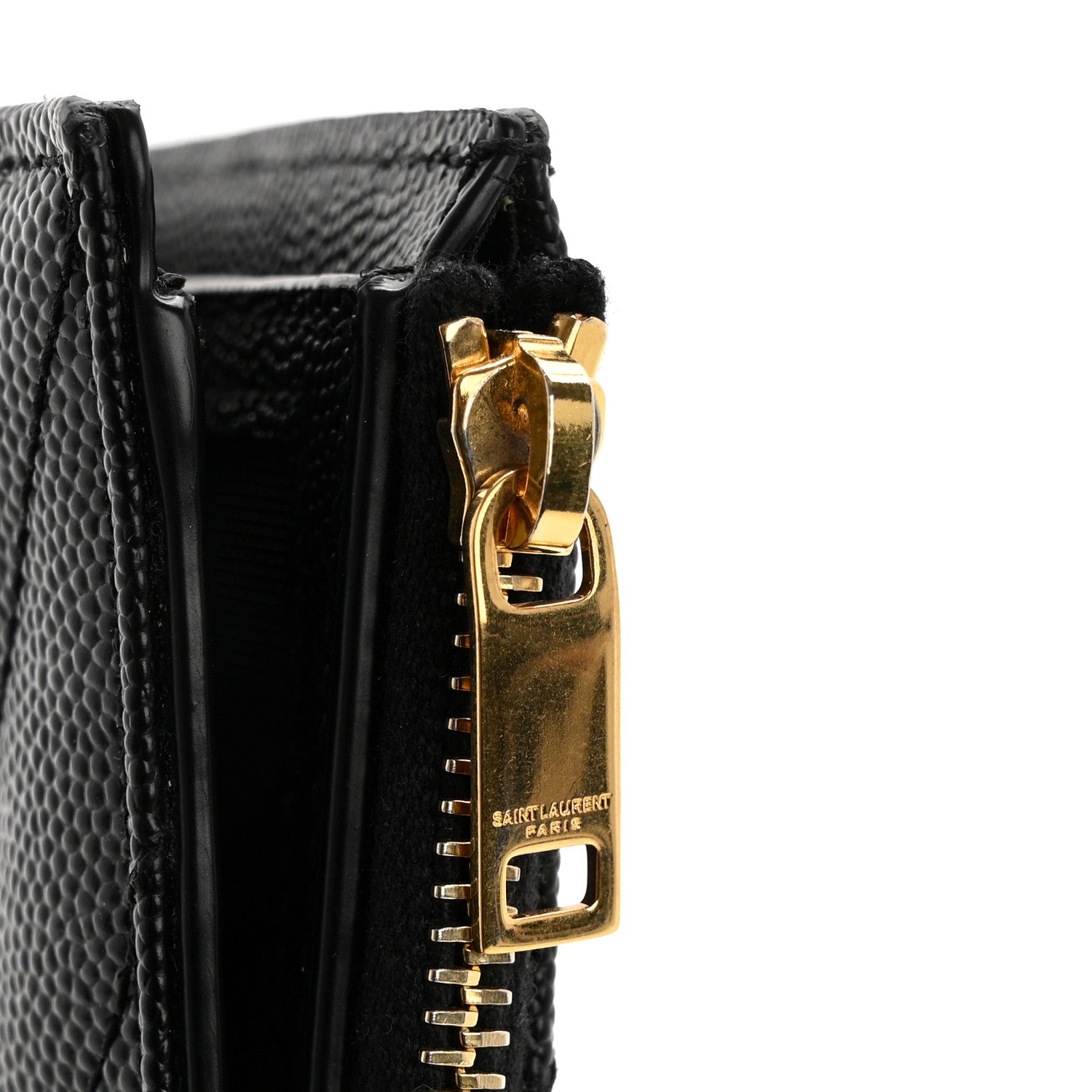 Saint Laurent Grain De Poudre Matelasse Chevron Monogram Zipped Card Case Black 11 of 13