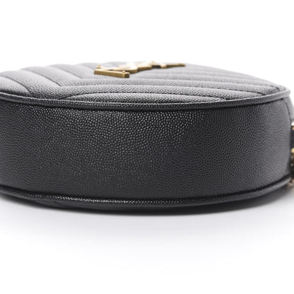 Saint Laurent Grain De Poudre Matelasse Chevron Quilted Round Vinyle Camera Bag Black 9 of 10