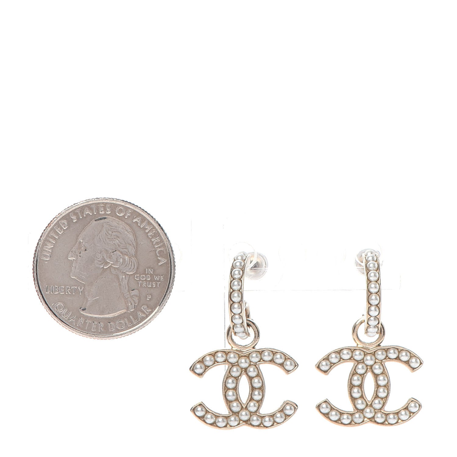 Chanel Pearl CC Hoop Drop Earring Gold 2 of 5