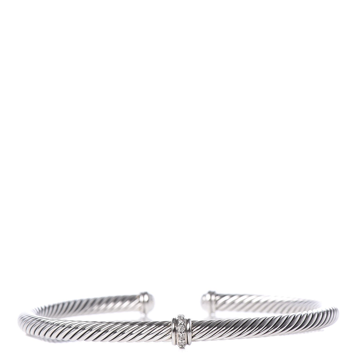 David Yurman Sterling Silver Diamond 4mm Cable Classics Single Station Bracelet 1 of 4