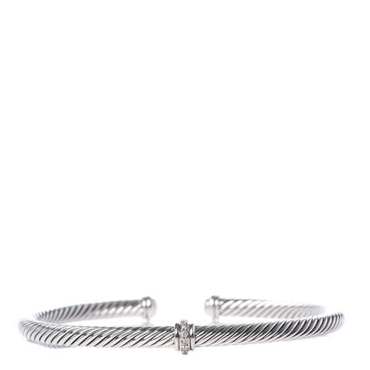 David Yurman Sterling Silver Diamond 4mm Cable Classics Single Station Bracelet 1 of 4
