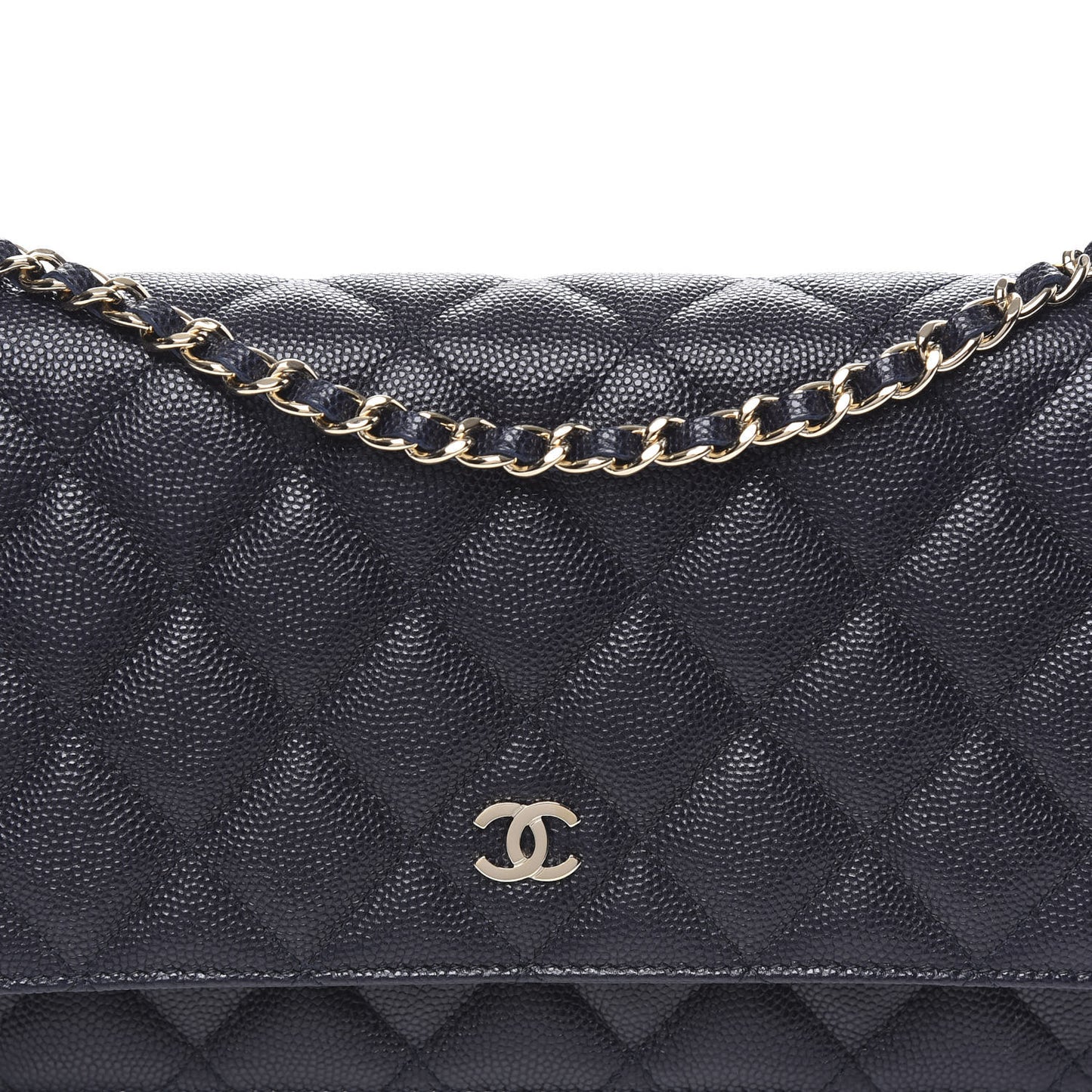 Caviar Quilted Wallet On Chain WOC Navy Blue