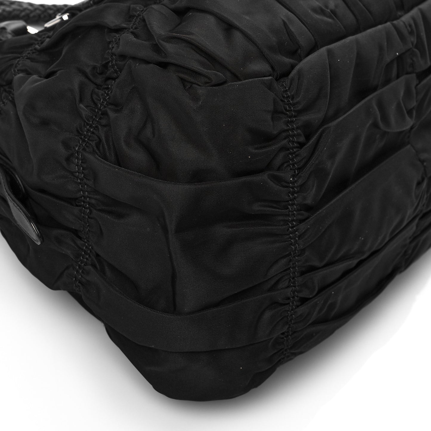 Tessuto Nylon Nappa Braided Gaufre Shopping Satchel Black