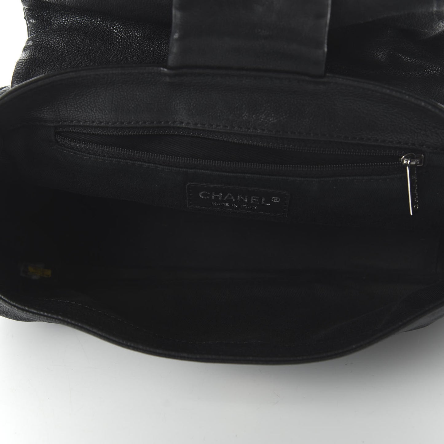 Calfskin Diamond Stitch Accordion Flap Black