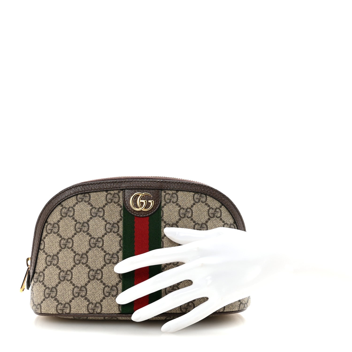 Gucci GG Supreme Monogram Textured Calfskin Web Large Ophidia Cosmetic Case Beige Ebony New Acero 2 of 7