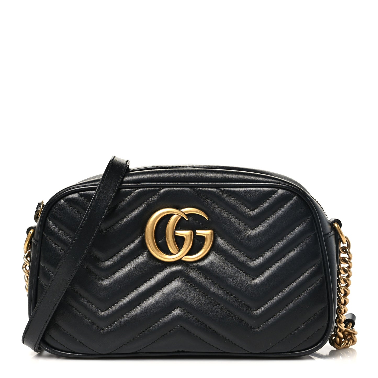 Calfskin Matelasse Small GG Marmont Chain Shoulder Bag Black