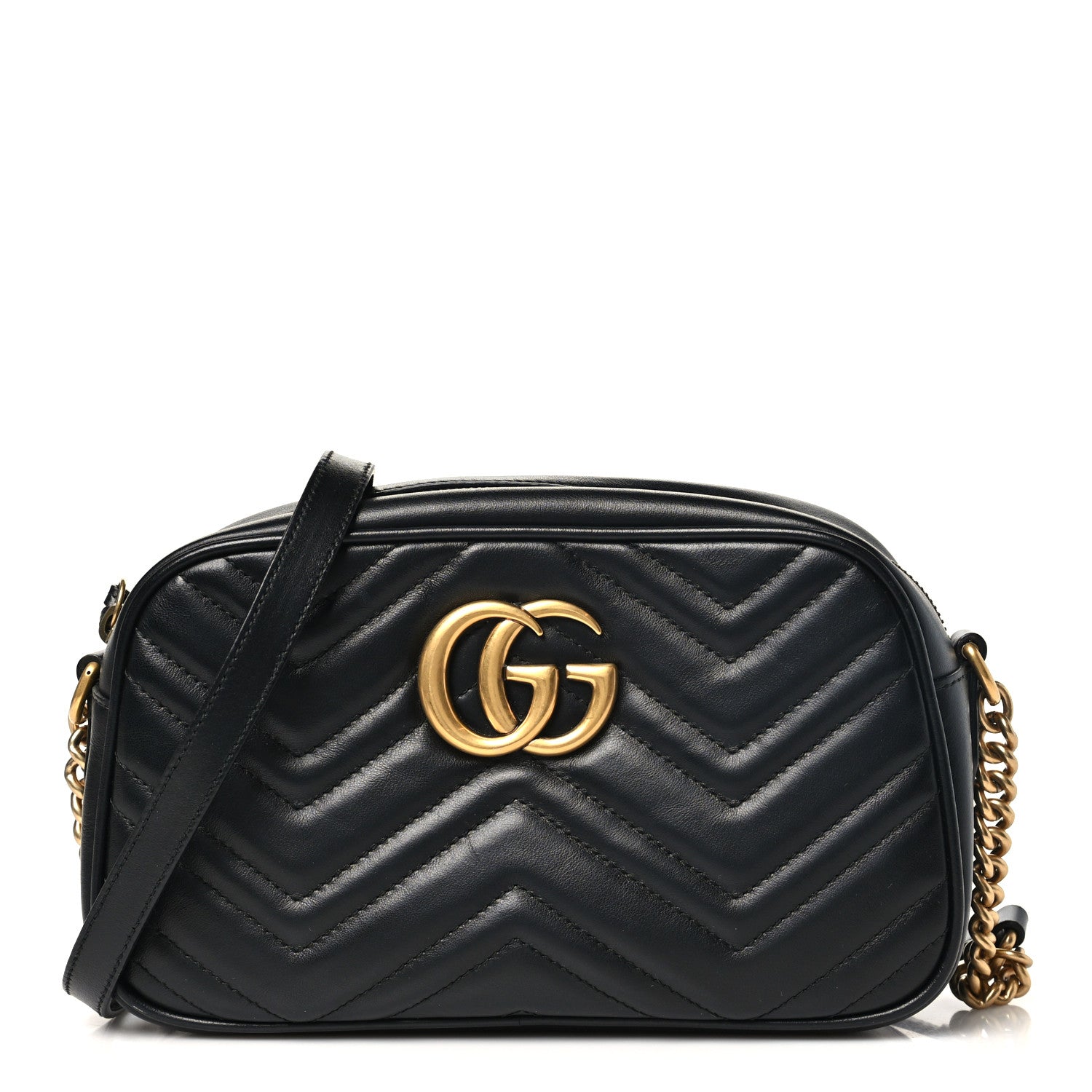 Gucci Calfskin Matelasse Small GG Marmont Chain Shoulder Bag Black 1 of 11