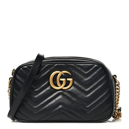 Gucci Calfskin Matelasse Small GG Marmont Chain Shoulder Bag Black 1 of 11
