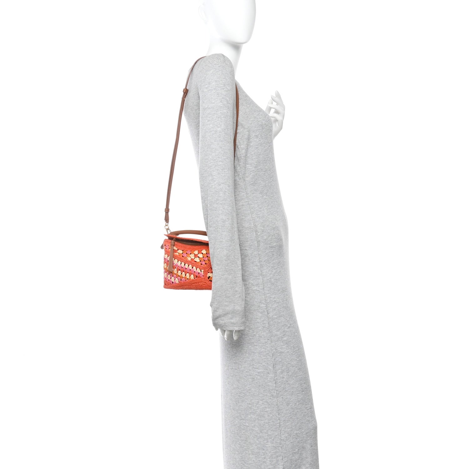 Loewe Raffia Crochet Paula's Ibiza Mini Puzzle Edge Bag Bright Orange Pink 2 of 11