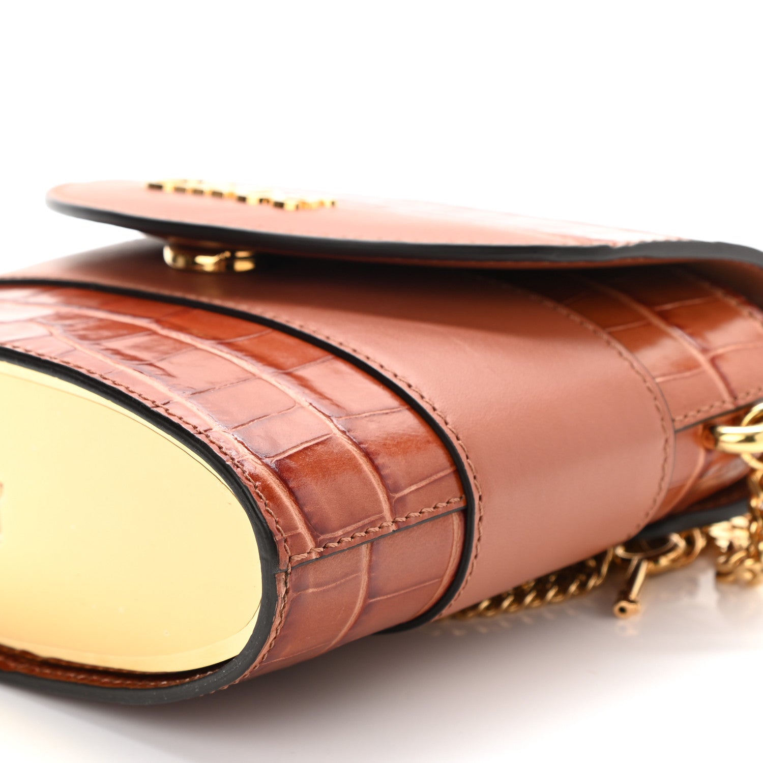 Chloe Calfskin Crocodile Embossed Small Aby Lock Chestnut Brown 8 of 8