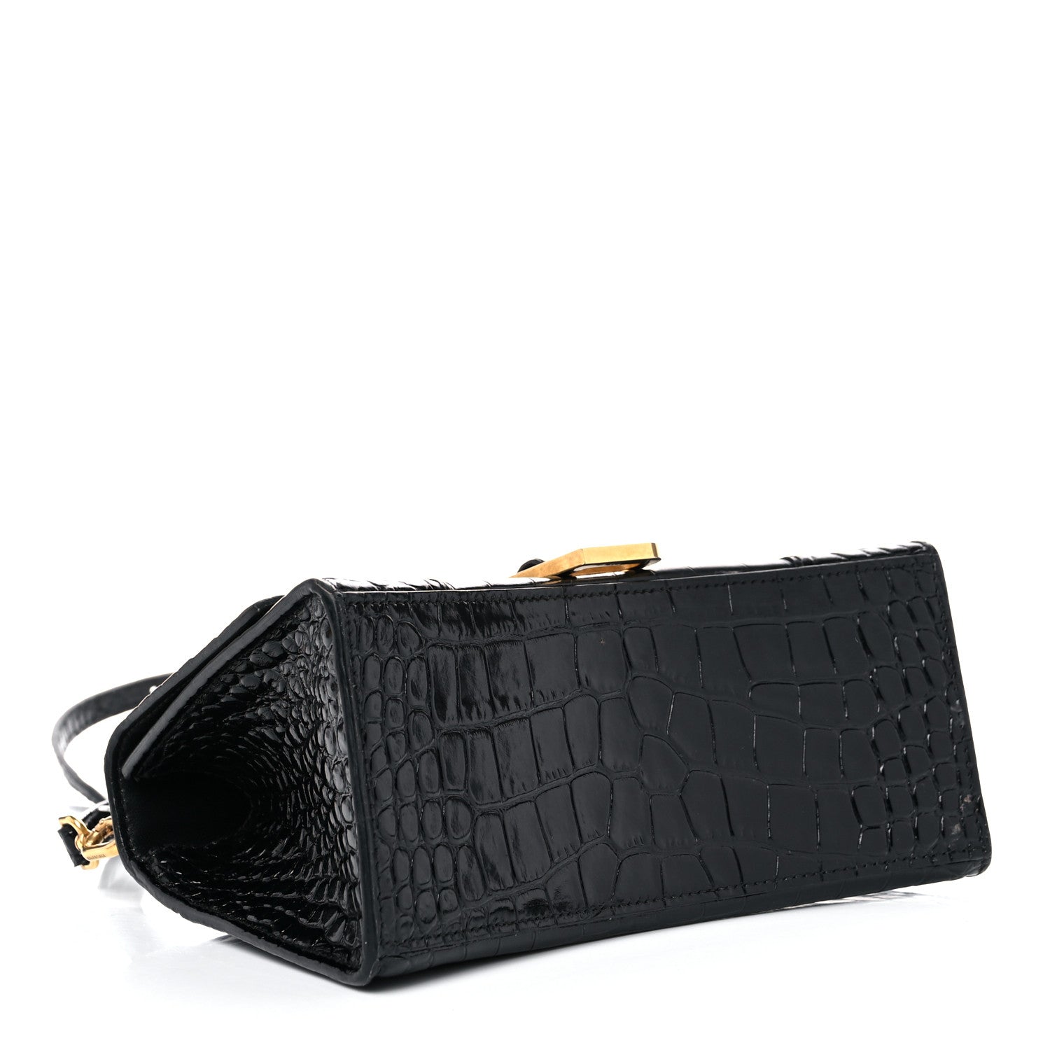 Balenciaga Shiny Calfskin Crocodile Embossed Small Hourglass Top Handle Bag Black 4 of 21