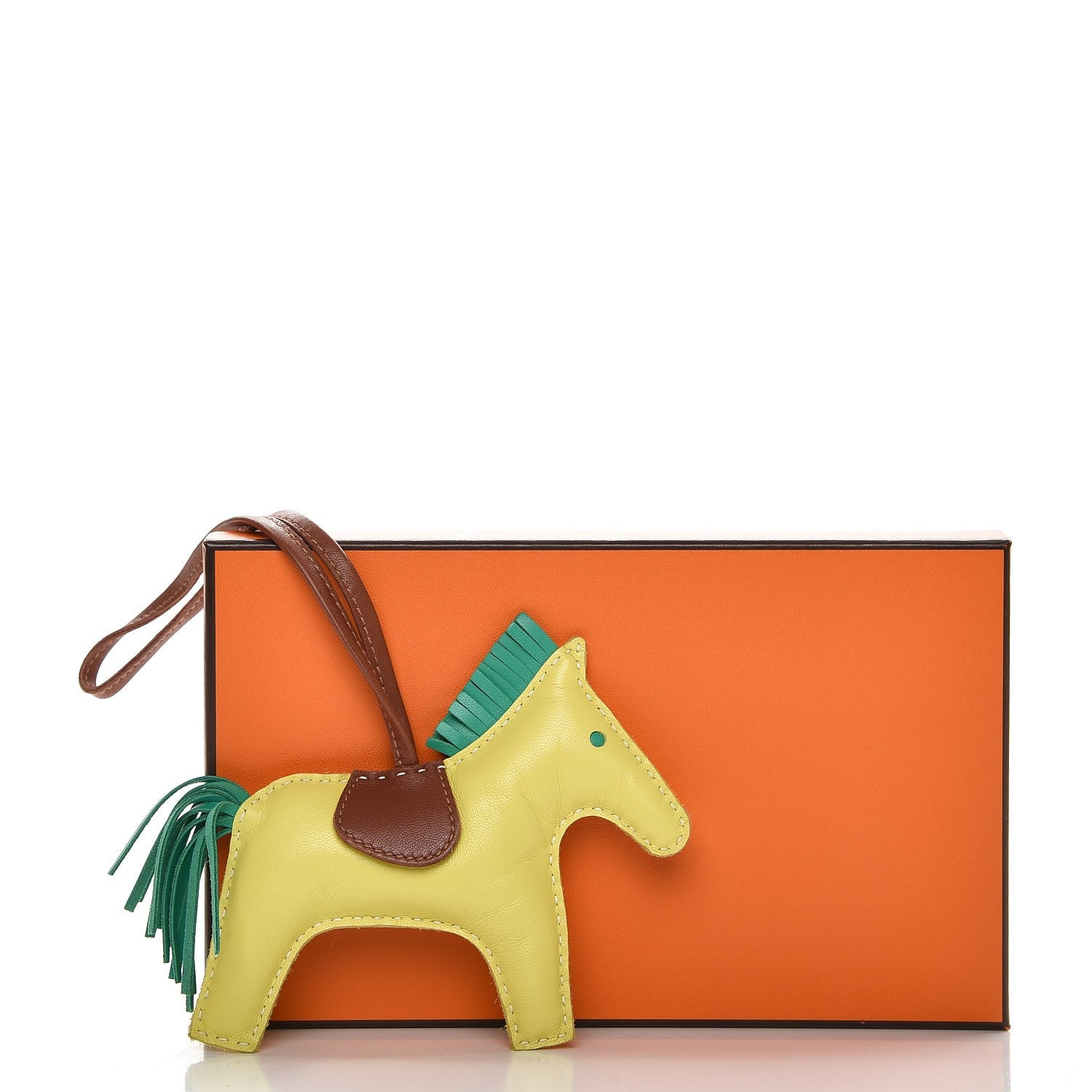 Hermes Milo Lambskin Grigri Rodeo Horse Bag Charm MM Lime Menthe Fauve 4 of 4