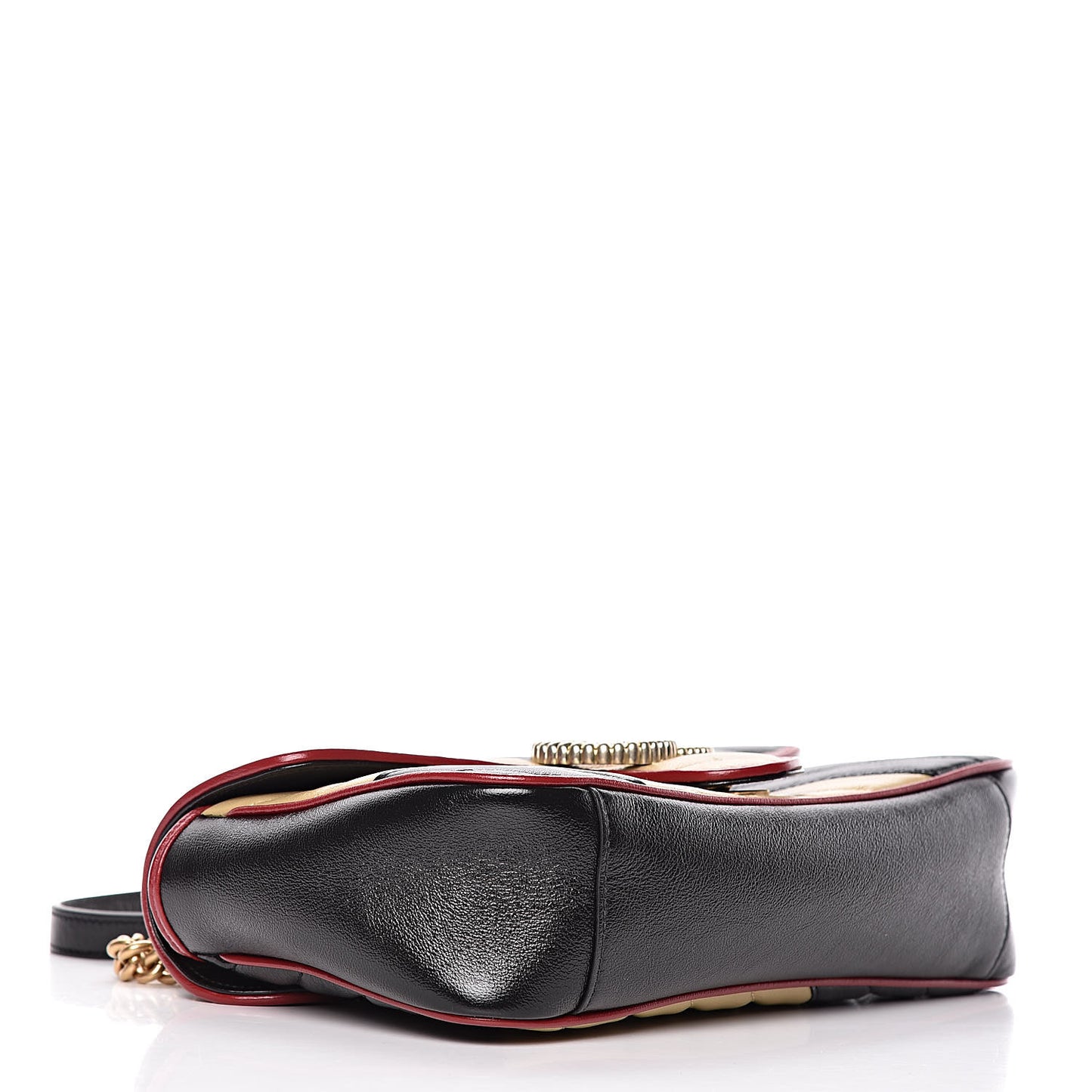 Vintage Effect Calfskin Matelasse Diagonal Striped Small Torchon GG Marmont Shoulder Bag Black Beige
