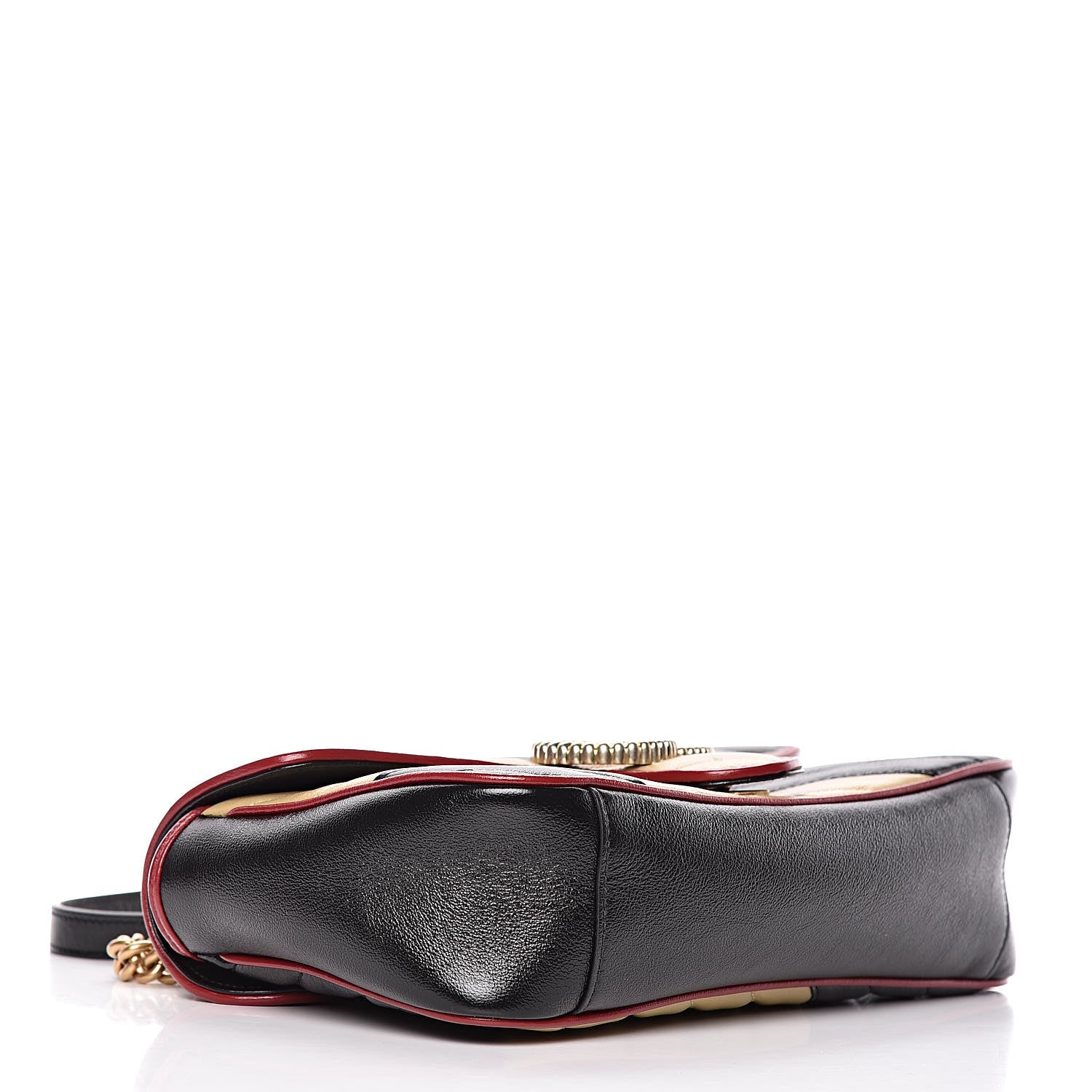 Gucci Vintage Effect Calfskin Matelasse Diagonal Striped Small Torchon GG Marmont Shoulder Bag Black Beige 4 of 10