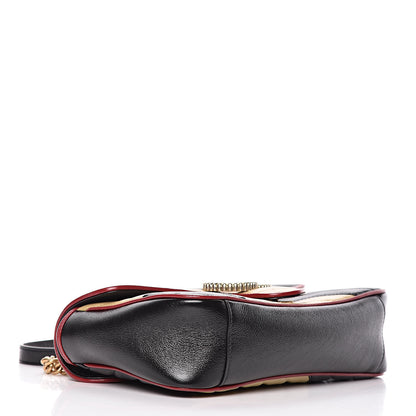 Gucci Vintage Effect Calfskin Matelasse Diagonal Striped Small Torchon GG Marmont Shoulder Bag Black Beige 4 of 10