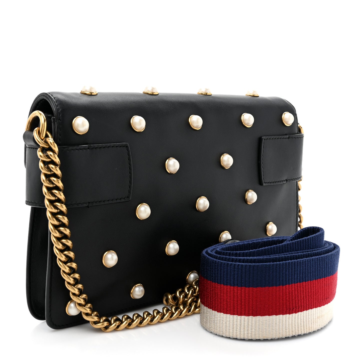 Nappa Pearl Studded Mini Queen Margaret Broadway Shoulder Bag Black