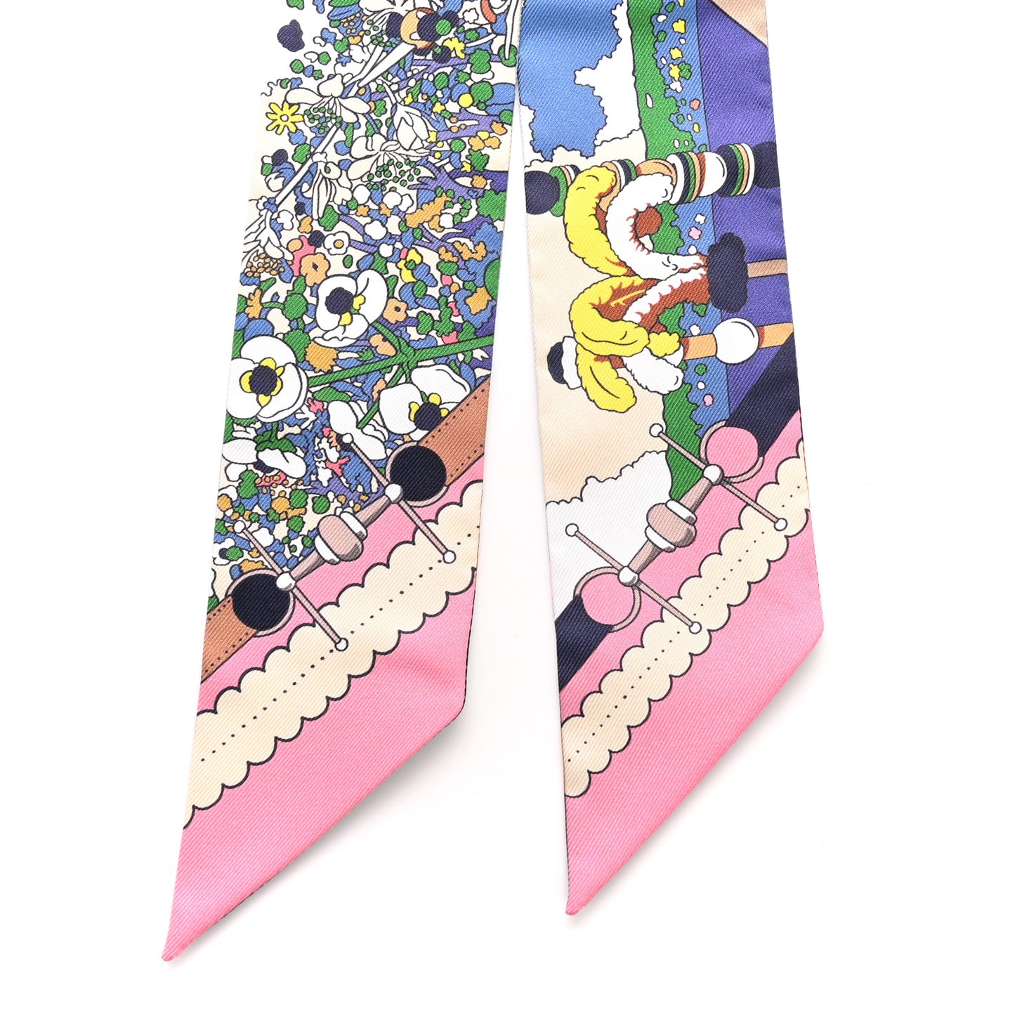 Silk Pony Pit Stop Twilly Bleu Vert Rose