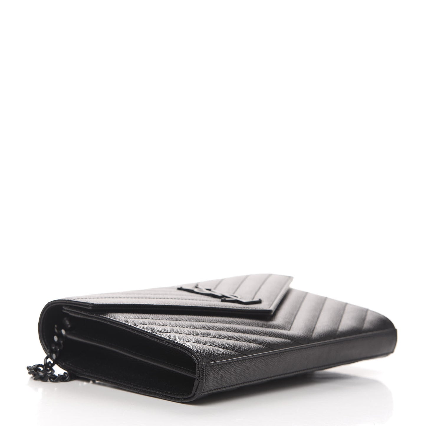 Grain De Poudre Matelasse Chevron Monogram Chain Wallet Black