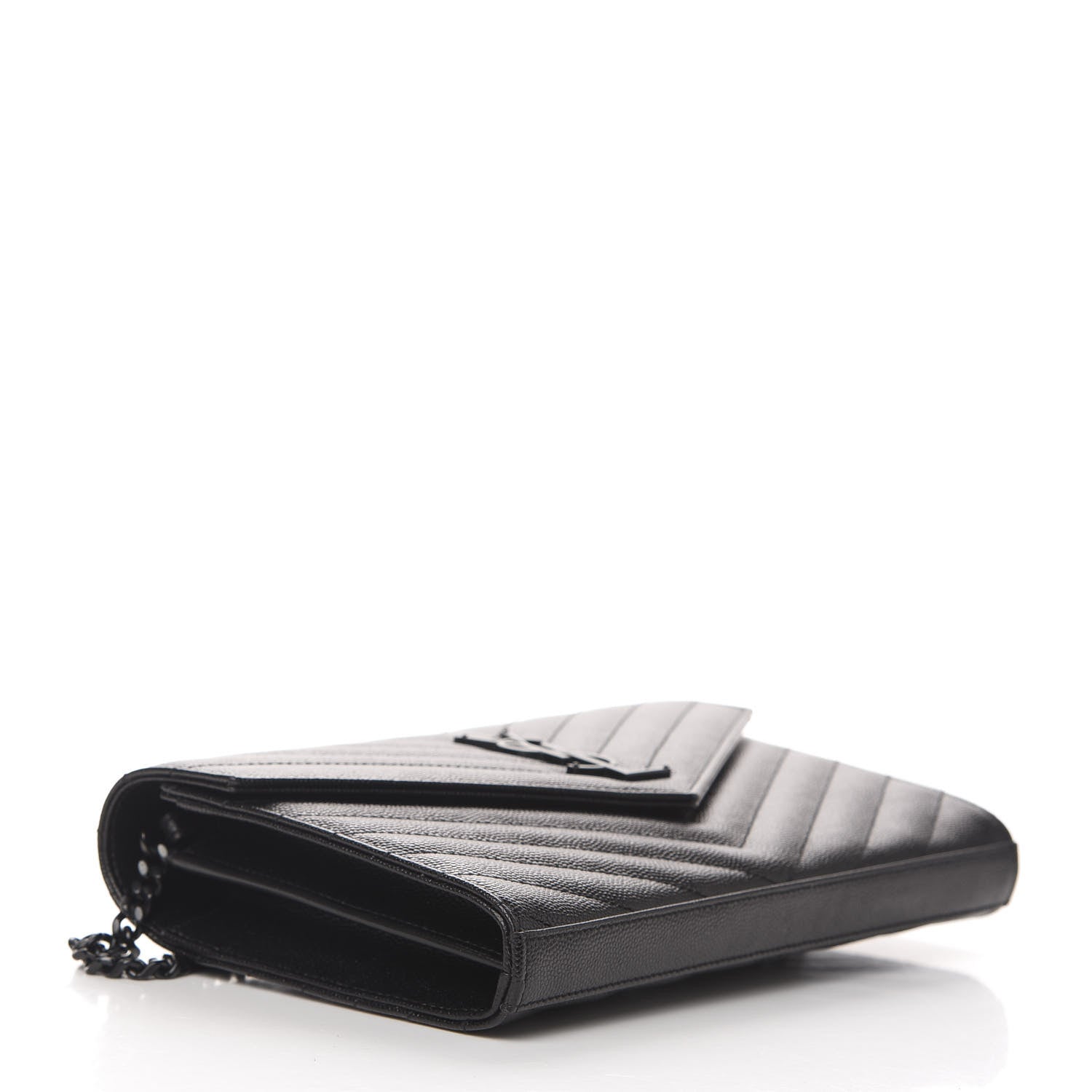 Saint Laurent Grain De Poudre Matelasse Chevron Monogram Chain Wallet Black 4 of 10