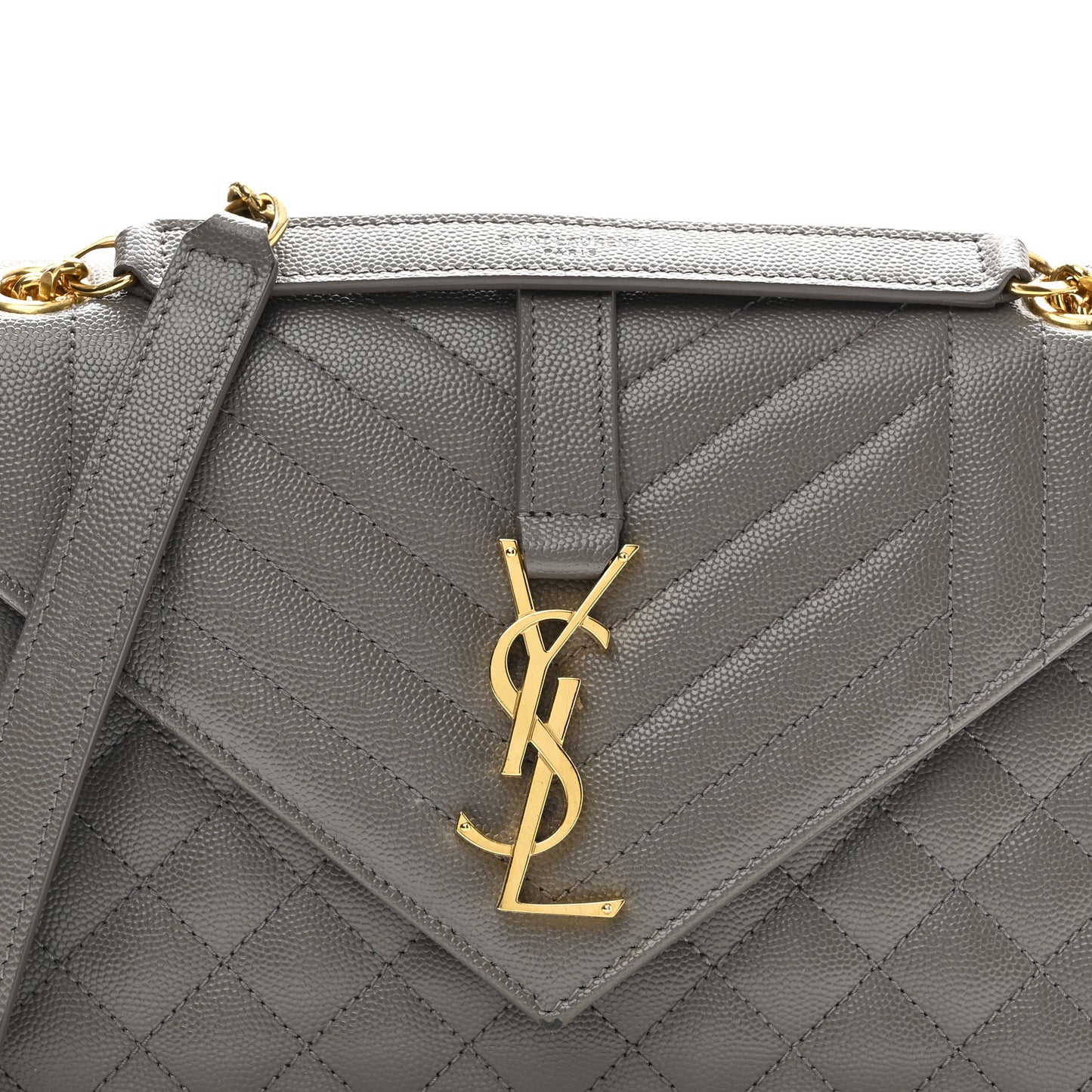 Grain De Poudre Textured Mixed Matelasse Medium Triquilt Monogram Satchel Fog