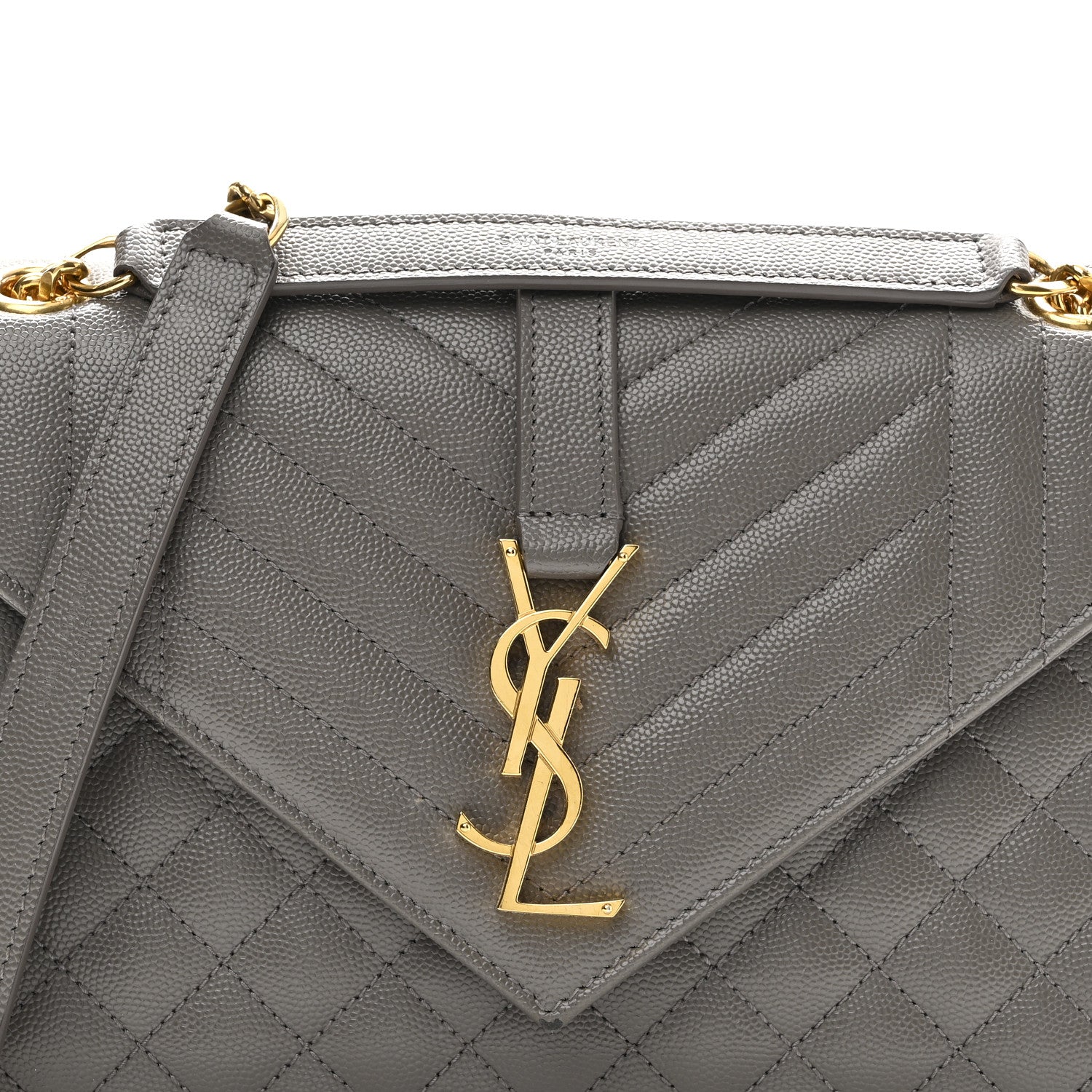 Saint Laurent Grain De Poudre Textured Mixed Matelasse Medium Triquilt Monogram Satchel Fog 7 of 9