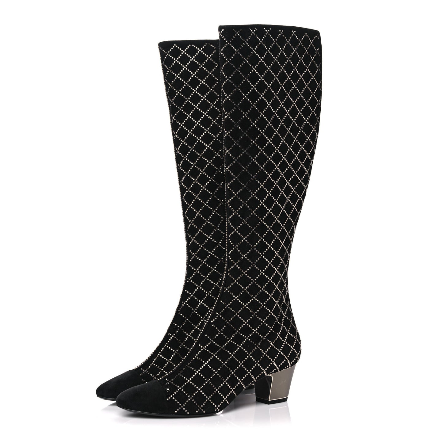 Kid Suede Strass Knee High Boots 38.5 Black
