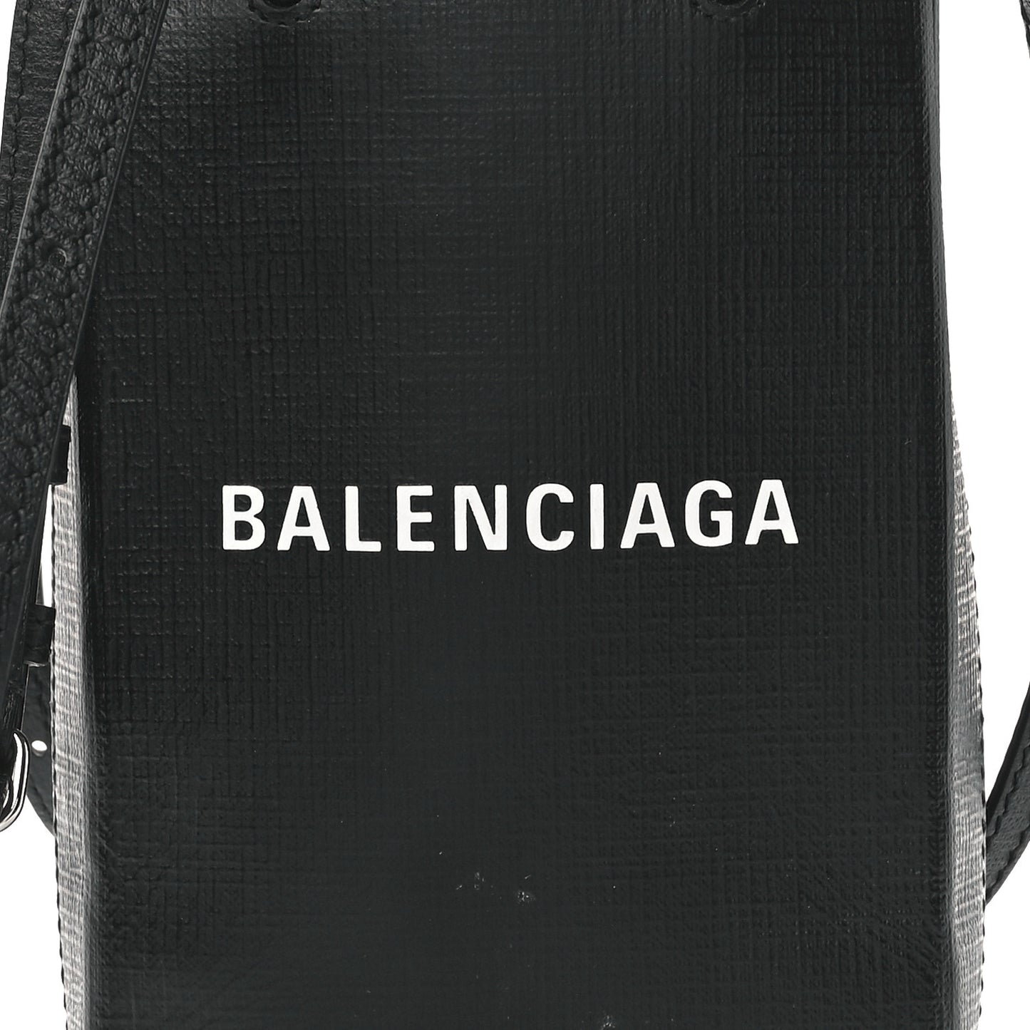 Squared Calfskin Logo Shopping Phone Holder Bag Black