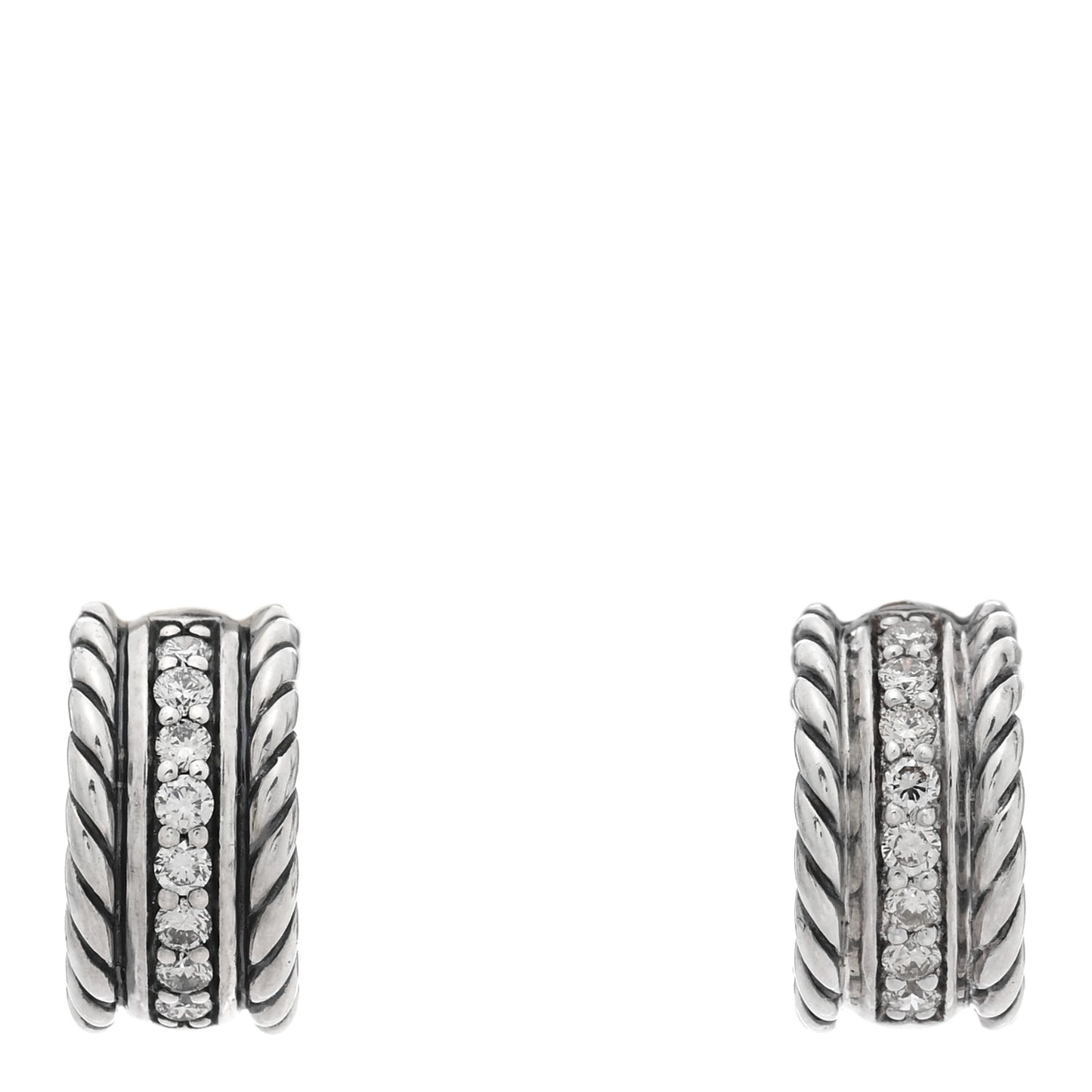 Sterling Silver Diamond 12mm Cable Hoop Earrings