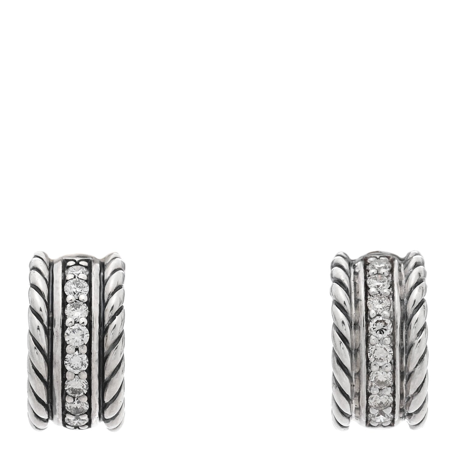 David Yurman Sterling Silver Diamond 12mm Cable Hoop Earrings 1 of 4