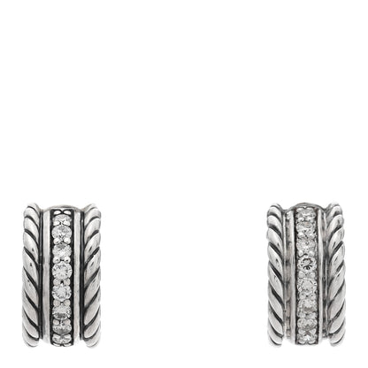 David Yurman Sterling Silver Diamond 12mm Cable Hoop Earrings 1 of 4