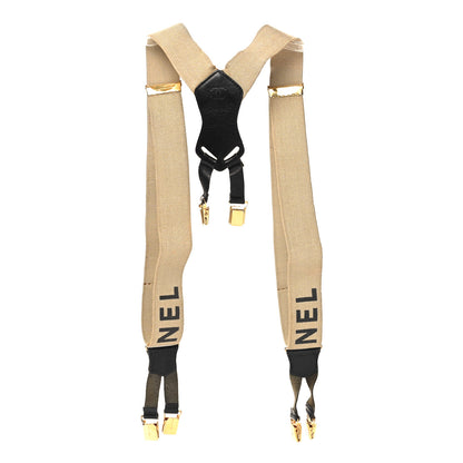 Chanel Elastic Logo Suspenders Beige Black 2 of 5